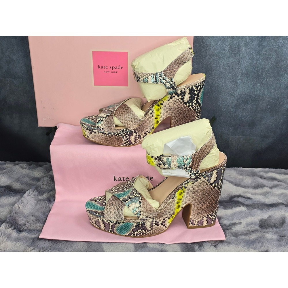 NWB Kate Spade Grace Sandals Lemon Sorbet Snakeskin Platform Heels‎ Womens 10